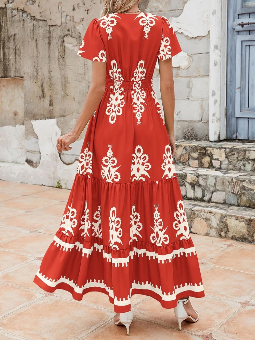 Red/Orange Floral Print Maxi Dress by - Picture 3 of 11